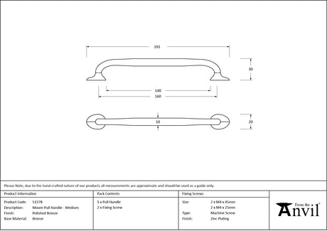 From The Anvil - Polished Bronze Moore Pull Handle - Medium | Sku. 51278 | Trade Door Handles.