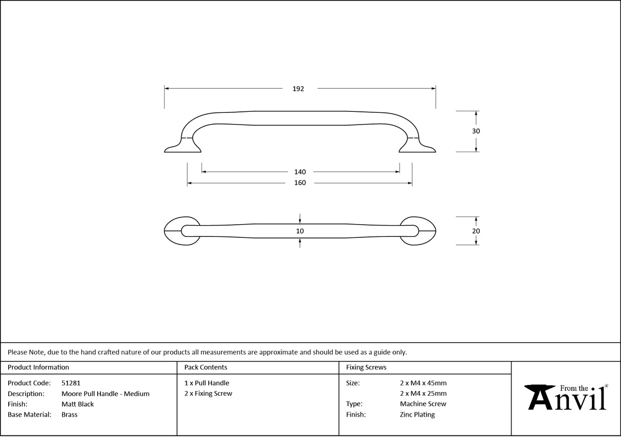From The Anvil - Matt Black Moore Pull Handle - Medium | Sku. 51281 | Trade Door Handles.