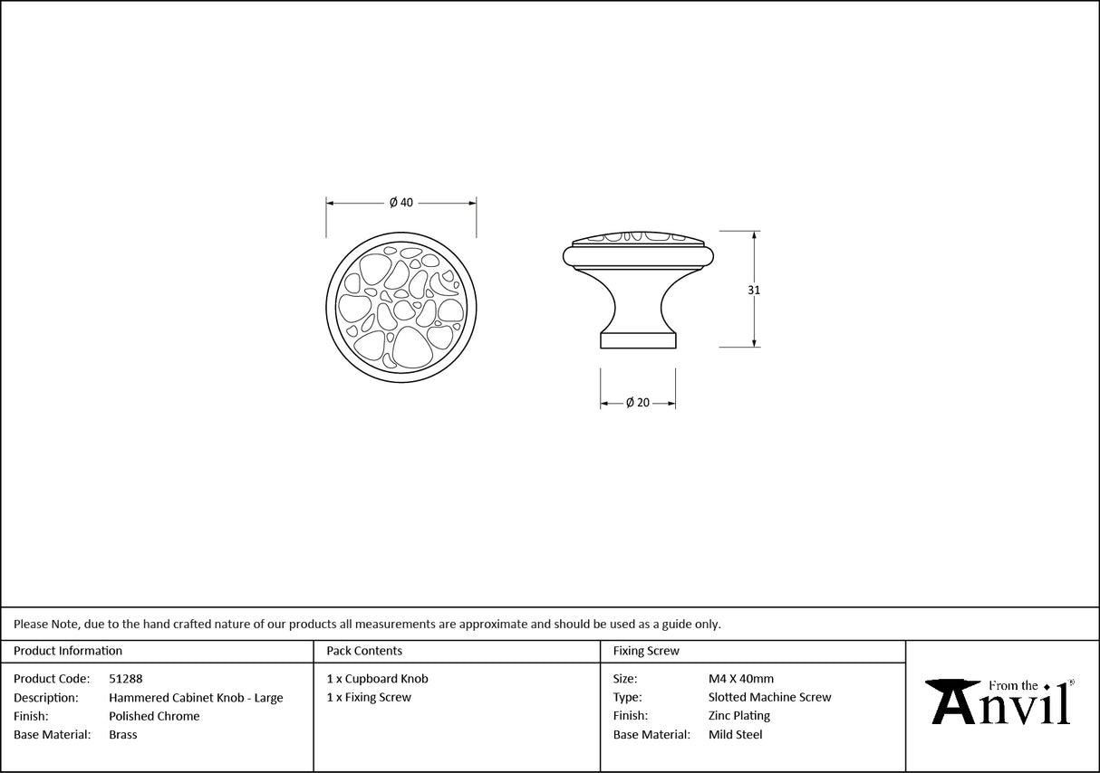 From The Anvil - Polished Chrome Hammered Cabinet Knob - Large | Sku. 51288 | Trade Door Handles.