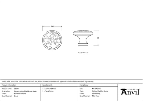 From The Anvil - Polished Chrome Hammered Cabinet Knob - Large | Sku. 51288 | Trade Door Handles.