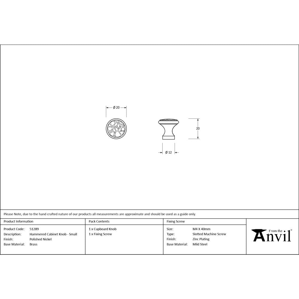From The Anvil - Polished Nickel Hammered Cabinet Knob - Small | Sku. 51289 | Trade Door Handles.