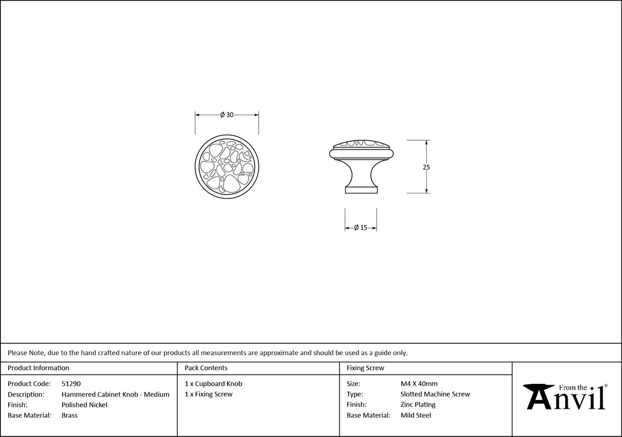 From The Anvil - Polished Nickel Hammered Cabinet Knob - Medium | Sku. 51290 | Trade Door Handles.