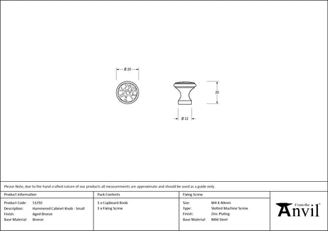 From The Anvil - Aged Bronze Hammered Cabinet Knob - Small | Sku. 51292 | Trade Door Handles.