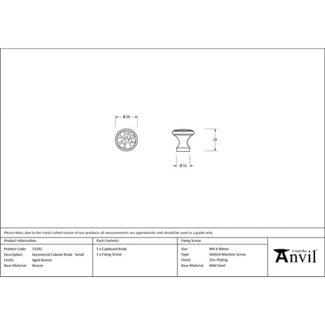 From The Anvil - Aged Bronze Hammered Cabinet Knob - Small | Sku. 51292 | Trade Door Handles.