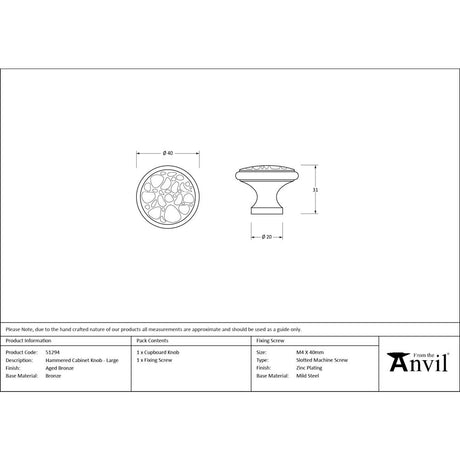 From The Anvil - Aged Bronze Hammered Cabinet Knob - Large | Sku. 51294 | Trade Door Handles.