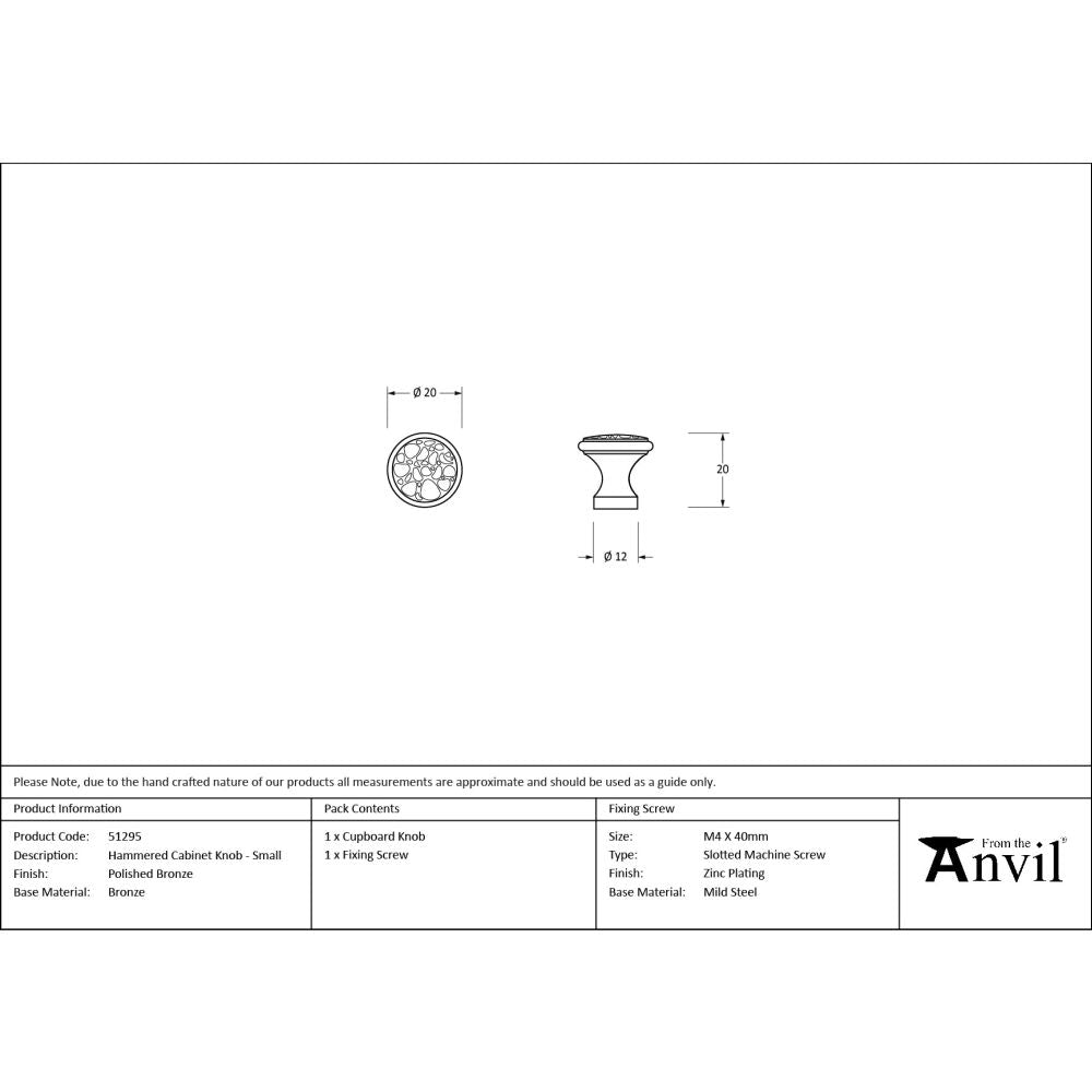 From The Anvil - Polished Bronze Hammered Cabinet Knob - Small | Sku. 51295 | Trade Door Handles.