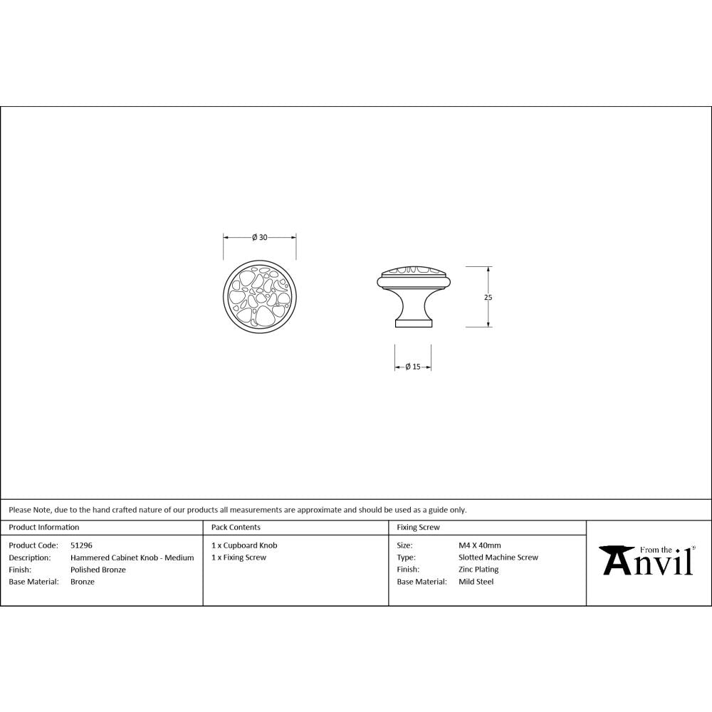 From The Anvil - Polished Bronze Hammered Cabinet Knob - Medium | Sku. 51296 | Trade Door Handles.