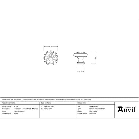 From The Anvil - Polished Bronze Hammered Cabinet Knob - Medium | Sku. 51296 | Trade Door Handles.
