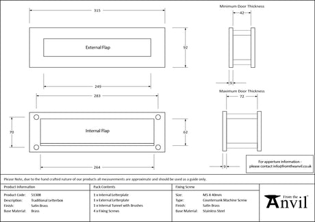 From The Anvil - Satin Brass Traditional Letterbox | Sku. 51308 | Trade Door Handles.