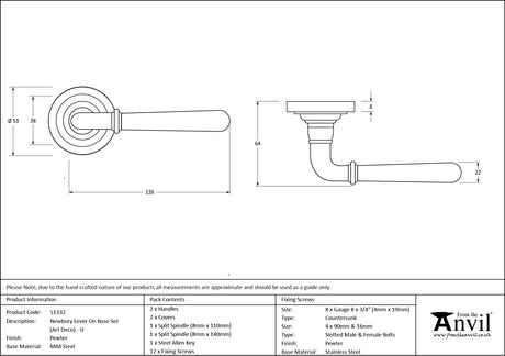 From The Anvil - Pewter Newbury Lever on Rose Set (Beehive) - Unsprung | Sku. 51332 | Trade Door Handles.