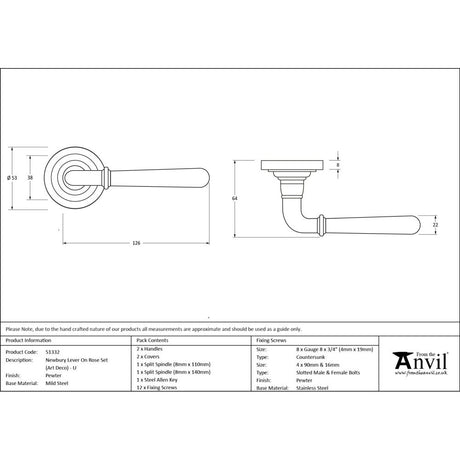 From The Anvil - Pewter Newbury Lever on Rose Set (Beehive) - Unsprung | Sku. 51332 | Trade Door Handles.