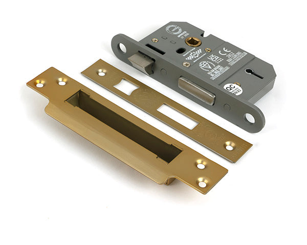 This is an image of From The Anvil - Satin Brass 2Â½" 5 Lever BS Sash Lock available to order from Trade Door Handles in Kendal.