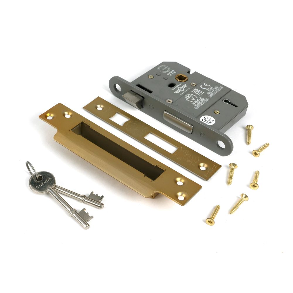 From The Anvil - Satin Brass 3" 5 Lever BS Sash Lock | Sku. 51347 | Trade Door Handles.