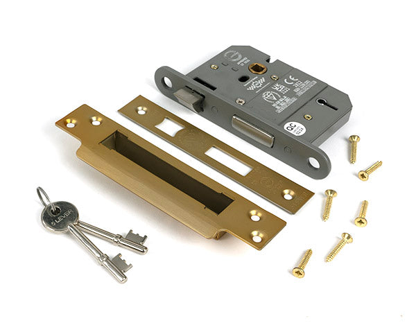 From The Anvil - Satin Brass 3" 5 Lever BS Sash Lock KA