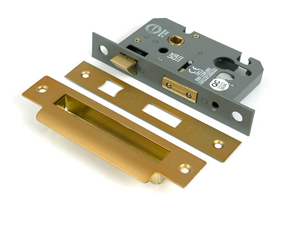 This is an image of From The Anvil - Satin Brass 2Â½" Euro Profile Sash Lock available to order from Trade Door Handles in Kendal.