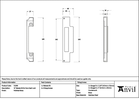 High quality image of From The Anvil - Polished Brass Rebate Kit for Euro Sash Lock | Sku. 51395 available to order from Trade Door Handles in Kendal.