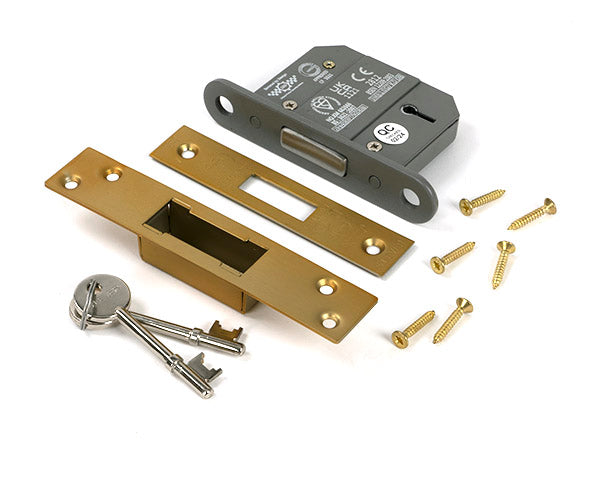 From The Anvil - Satin Brass 2Ã‚Â½" 5 Lever BS Dead Lock