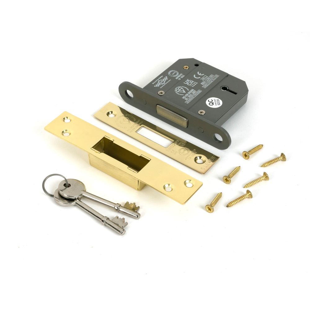 From The Anvil - Polished Brass 3" 5 Lever BS Dead Lock | Sku. 51415 | Trade Door Handles.