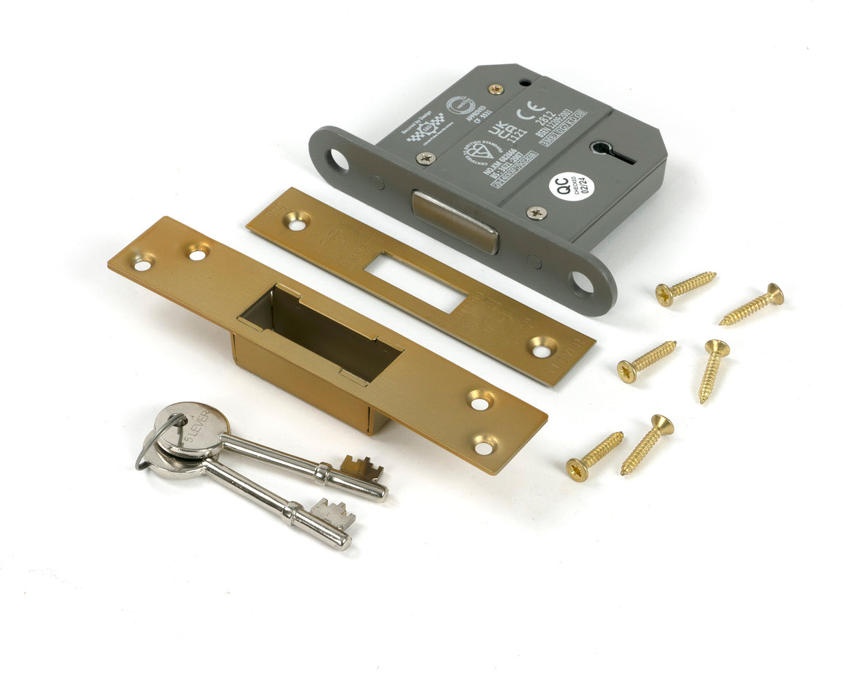 From The Anvil - Satin Brass 3" 5 Lever BS Dead Lock | Sku. 51419 | Trade Door Handles.