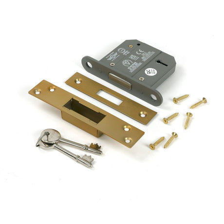 From The Anvil - Satin Brass 3" 5 Lever BS Dead Lock | Sku. 51419 | Trade Door Handles.