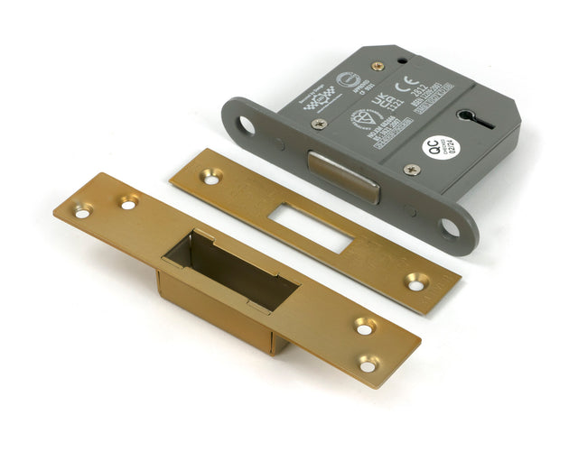 From The Anvil - Satin Brass 3" 5 Lever BS Dead Lock | Sku. 51419 | Trade Door Handles.