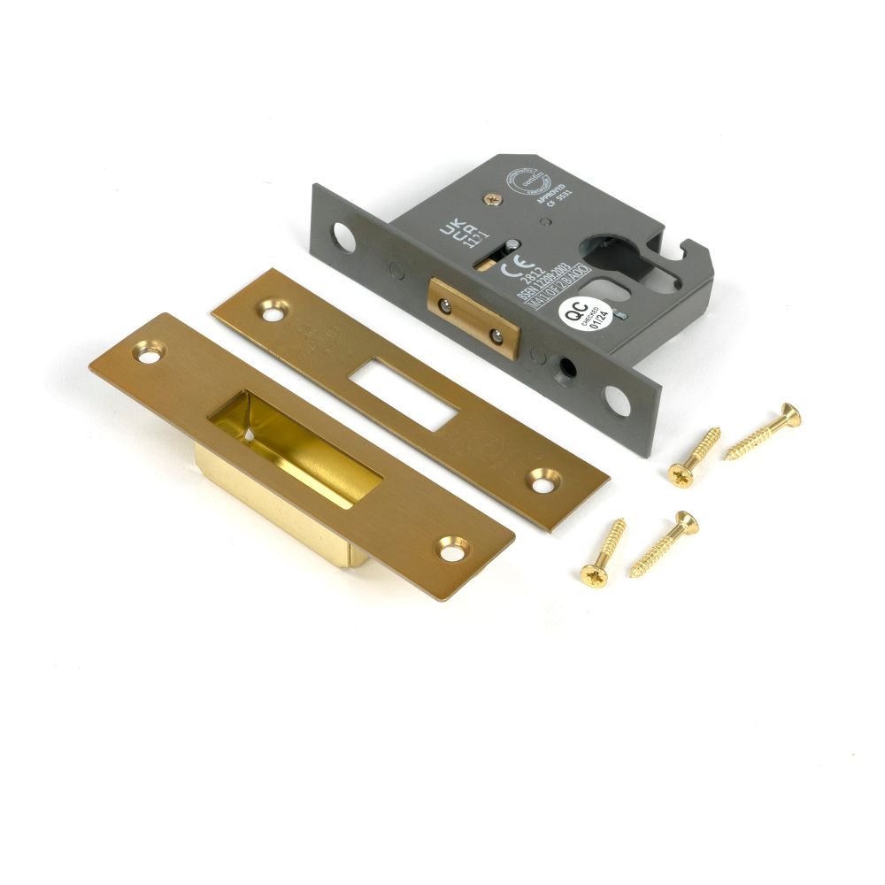 From The Anvil - Satin Brass 2.5" Euro Profile Dead Lock | Sku. 51449 | Trade Door Handles.