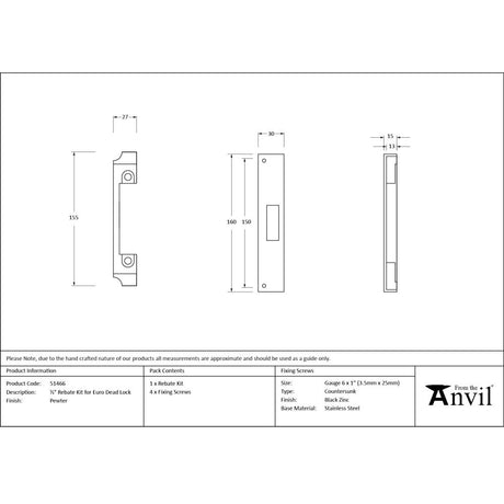 From The Anvil - Pewter Rebate Kit for Euro Dead Lock | Sku. 51466 | Trade Door Handles.