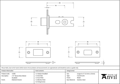 From The Anvil - Polished Chrome 2.5" Heavy Duty Tubular Deadbolt | Sku. 51481 | Trade Door Handles.