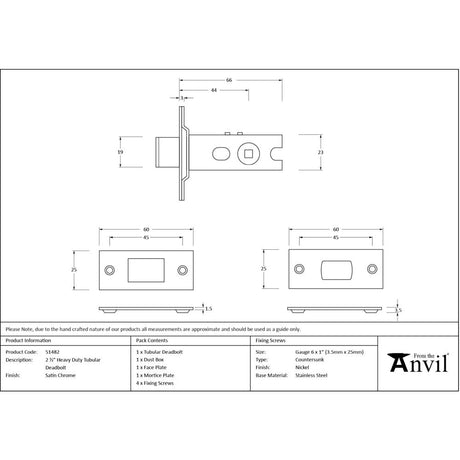 From The Anvil - Satin Chrome 2.5" Heavy Duty Tubular Deadbolt | Sku. 51482 | Trade Door Handles.