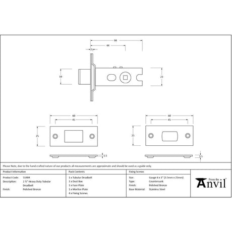 From The Anvil - Polished Bronze 2.5" Heavy Duty Tubular Deadbolt | Sku. 51484 | Trade Door Handles.