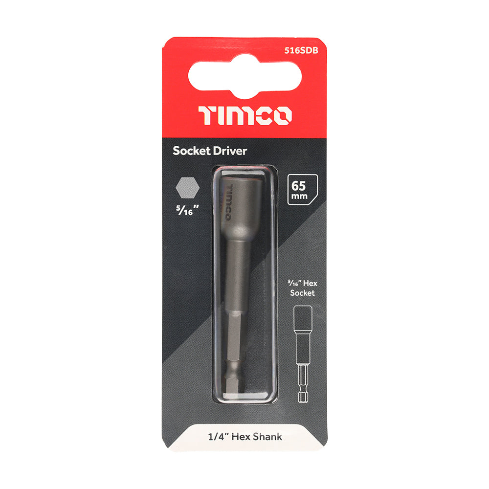 This is an image of Timco - Magnetic Socket Driver Bit - Hex 5/16 x 65 (1 Each Blister Pack) 516SDB