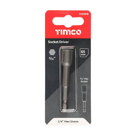 This is an image of Timco - Magnetic Socket Driver Bit - Hex 5/16 x 65 (1 Each Blister Pack) 516SDB