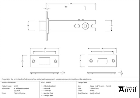 From The Anvil - Polished Chrome 4" Heavy Duty Tubular Deadbolt | Sku. 51701 | Trade Door Handles.