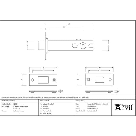 From The Anvil - Polished Bronze 4" Heavy Duty Tubular Deadbolt | Sku. 51704 | Trade Door Handles.