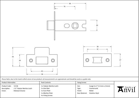 From The Anvil - Polished Chrome 2 Tubular Mortice Latch | Sku. 51728 | Trade Door Handles.