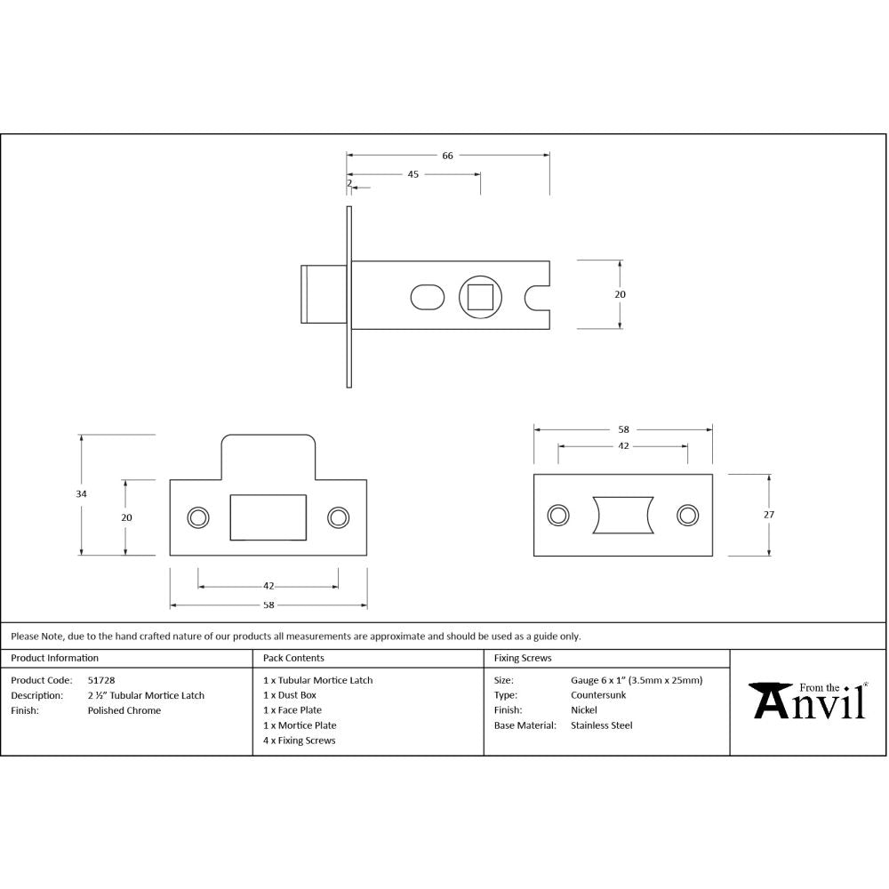 From The Anvil - Polished Chrome 2 Tubular Mortice Latch | Sku. 51728 | Trade Door Handles.