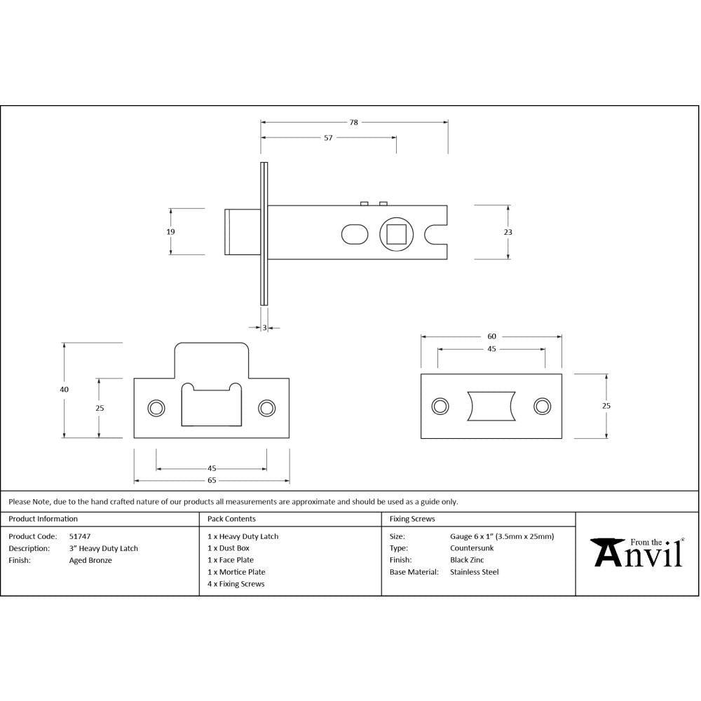 From The Anvil - Aged Bronze 3" Heavy Duty Latch | Sku. 51747 | Trade Door Handles.