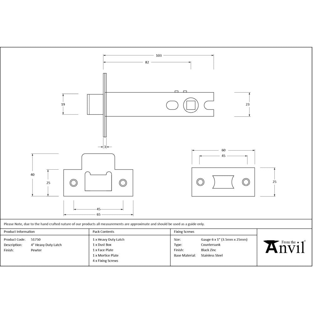 From The Anvil - Pewter 4" Heavy Duty Latch | Sku. 51750 | Trade Door Handles.