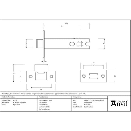 From The Anvil - Aged Brass 4" Heavy Duty Latch | Sku. 51752 | Trade Door Handles.