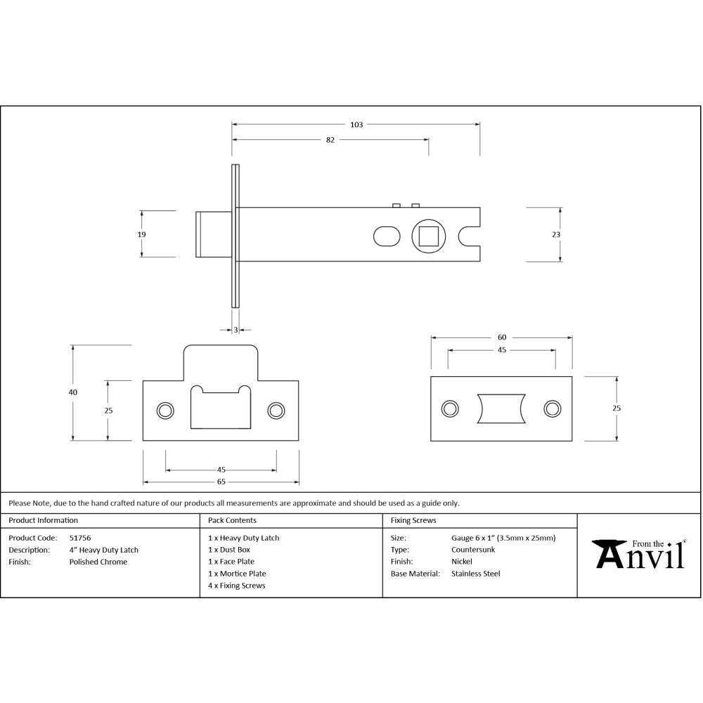 From The Anvil - Polished Chrome 4" Heavy Duty Latch | Sku. 51756 | Trade Door Handles.