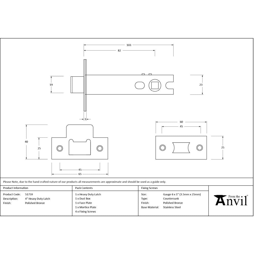 From The Anvil - Polished Bronze 4" Heavy Duty Latch | Sku. 51759 | Trade Door Handles.