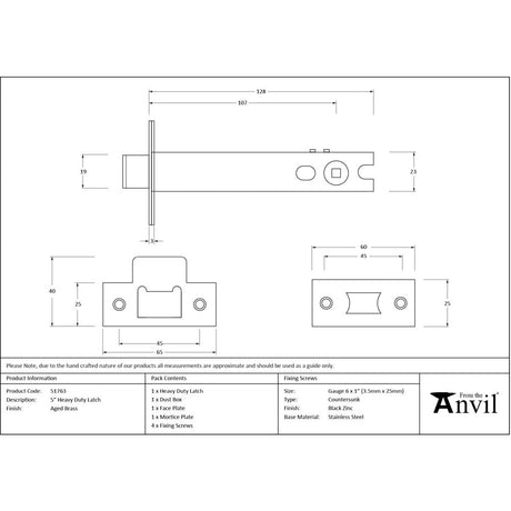 From The Anvil - Aged Brass 5" Heavy Duty Latch | Sku. 51763 | Trade Door Handles.