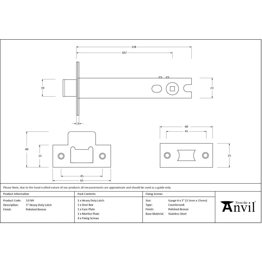 From The Anvil - Polished Bronze 5" Heavy Duty Latch | Sku. 51769 | Trade Door Handles.