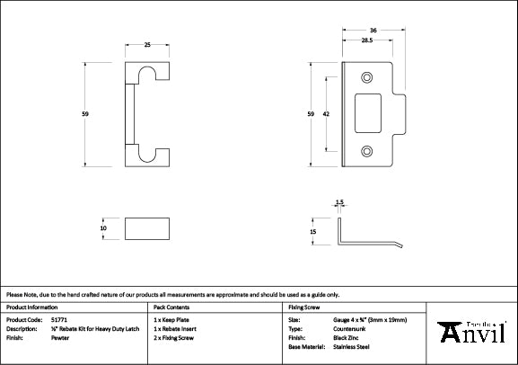 From The Anvil - Pewter ½" Rebate Kit for Heavy Duty Latch