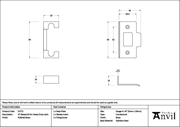 High quality image of From The Anvil - Polished Brass Rebate Kit for Heavy Duty Latch | Sku. 51772 available to order from Trade Door Handles in Kendal.
