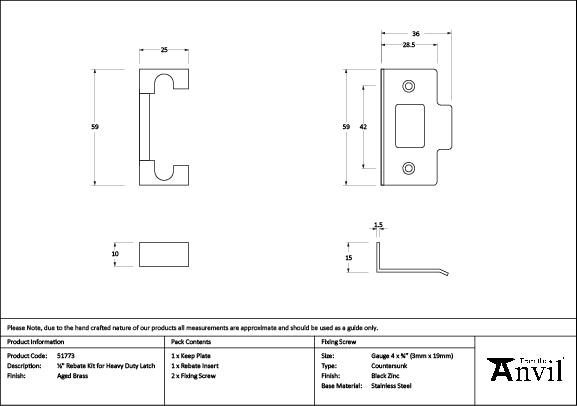 From The Anvil - Aged Brass ½" Rebate Kit for Heavy Duty Latch