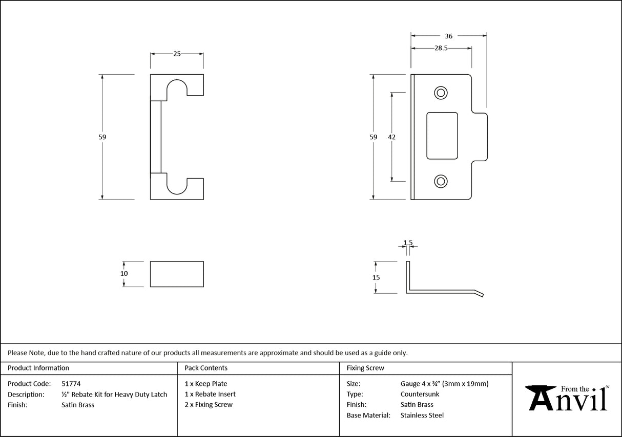 From The Anvil - Satin Brass Rebate Kit for Heavy Duty Latch | Sku. 51774 | Trade Door Handles.