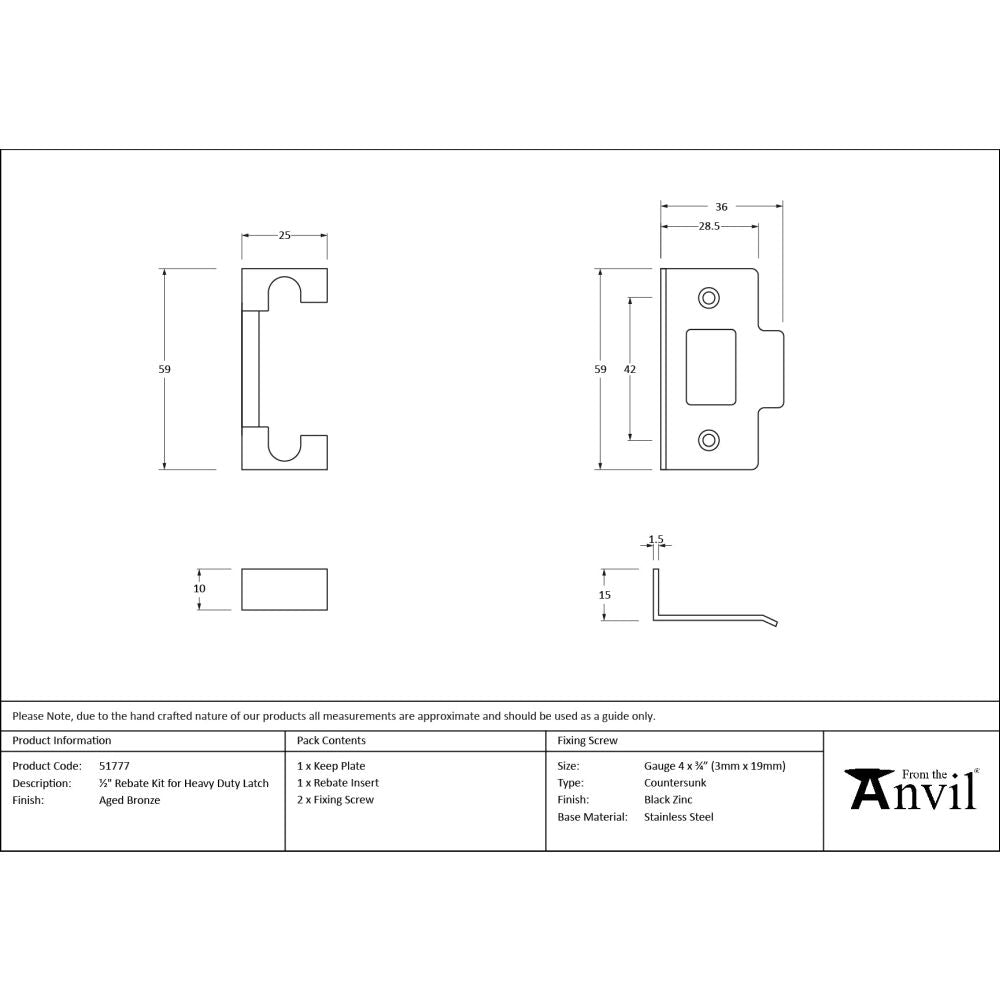 From The Anvil - Aged Bronze Rebate Kit for Heavy Duty Latch | Sku. 51777 | Trade Door Handles.