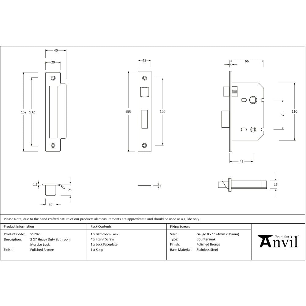 From The Anvil - Polished Bronze 2.5" Heavy Duty Bathroom Mortice Lock | Sku. 51787 | Trade Door Handles.