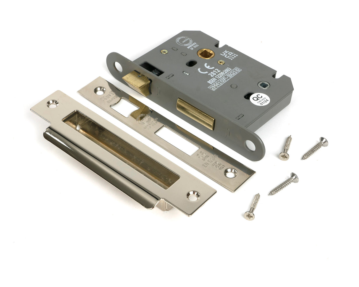 From The Anvil - Polished Nickel 3" Heavy Duty Bathroom Mortice Lock | Sku. 51793 | Trade Door Handles.